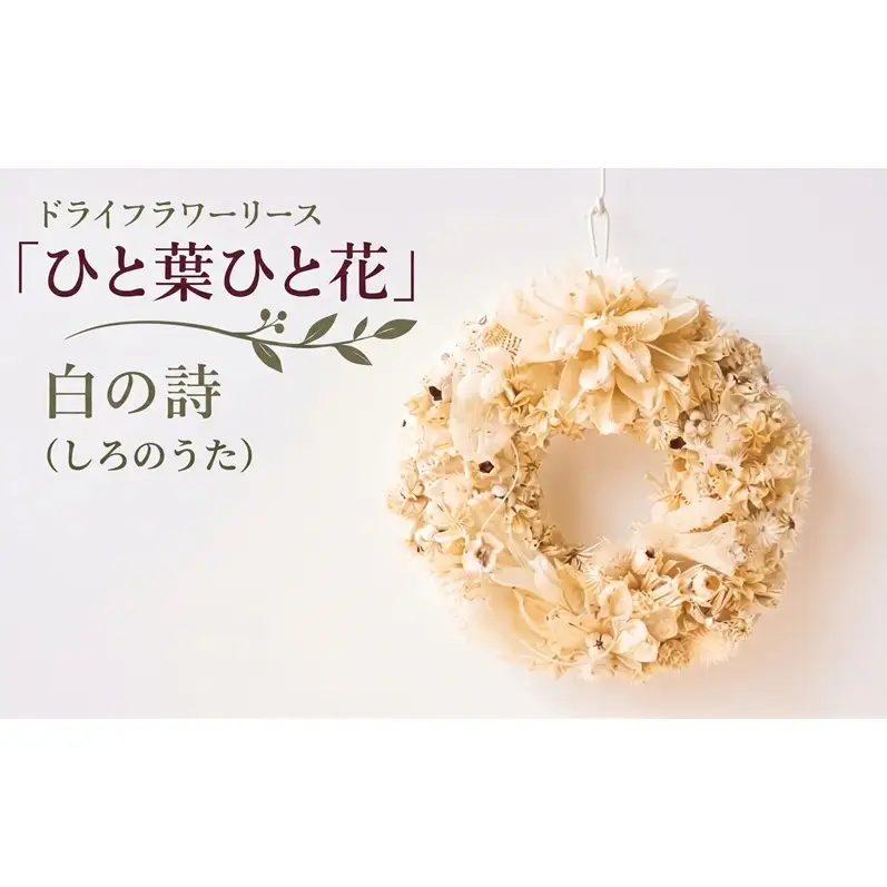 ドライフラワーリース「ひと葉ひと花」白の詩 しろのうた ドライフラワー リース インテリア ナチュラル 花 フラワー ギフト プレゼント