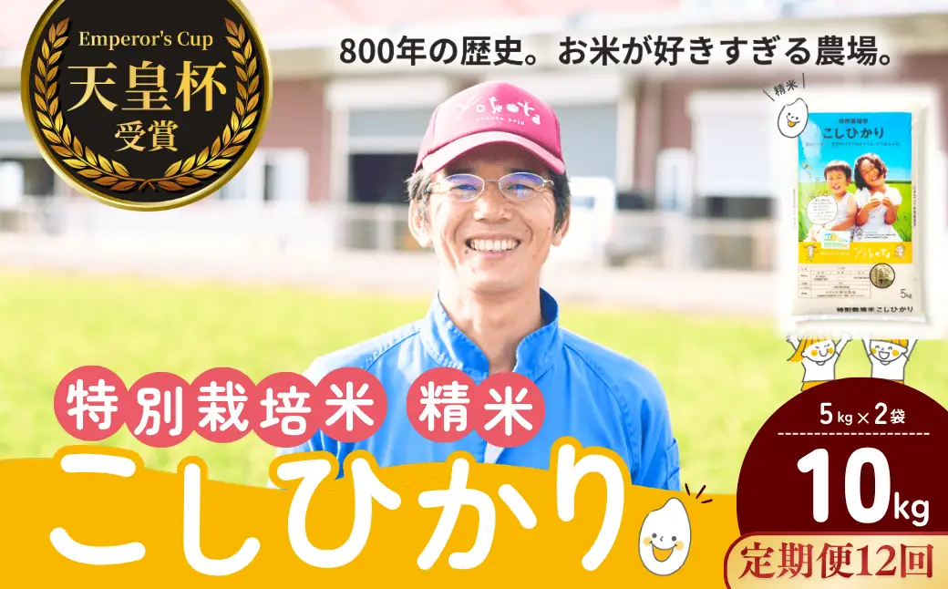 【令和8年度産】【定期便12ヶ月】コシヒカリ 精米 10kg 天皇杯受賞！横田農場の特別栽培米こしひかり 茨城県 龍ケ崎市