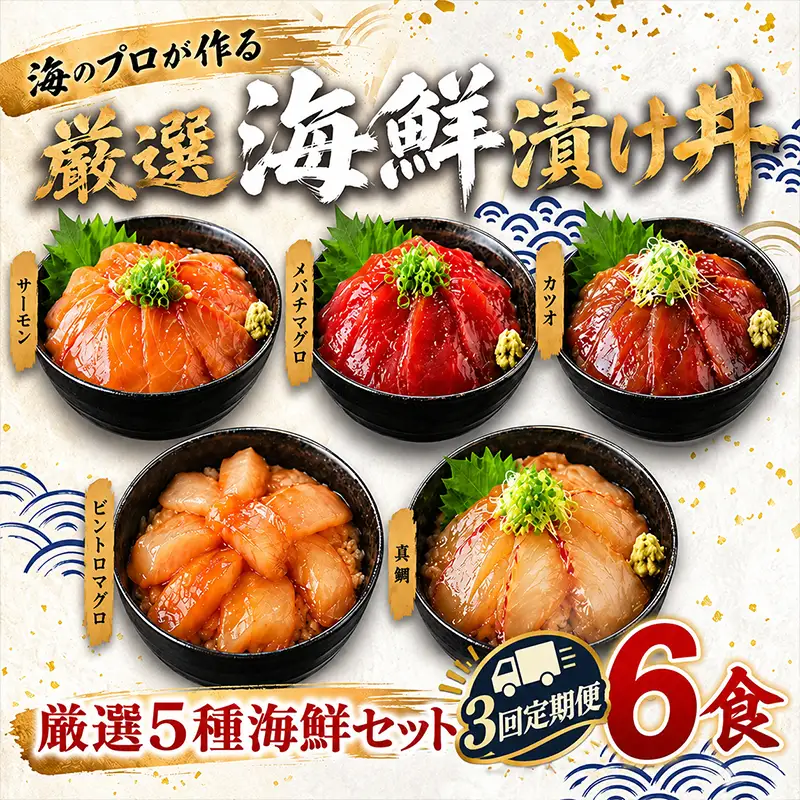 【定期便3回】タカシン水産の海鮮漬け丼(5種)80g×6パック入 酒の肴に海鮮丼に茶漬けに飯ともに