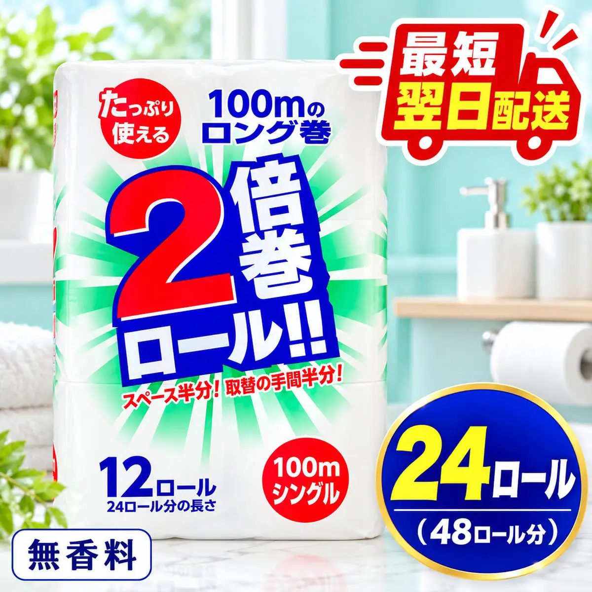 最短翌日発送 トイレットペーパー 倍巻き シングル 24ロール トイレット