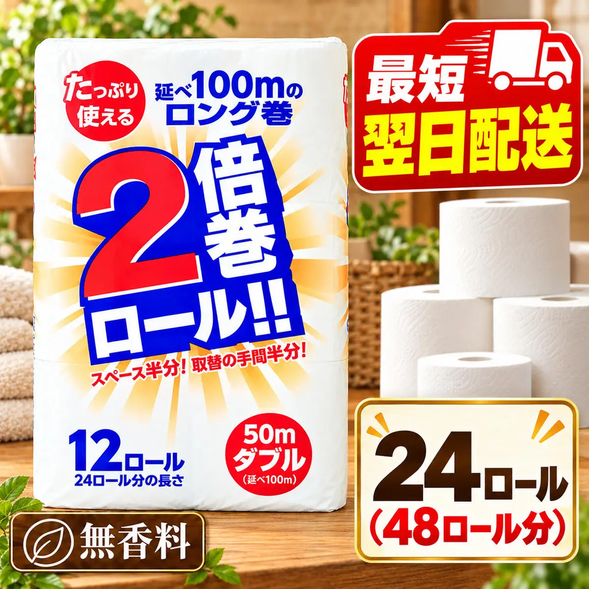 最短翌日発送 トイレットペーパー 倍巻き ダブル 24ロール トイレット