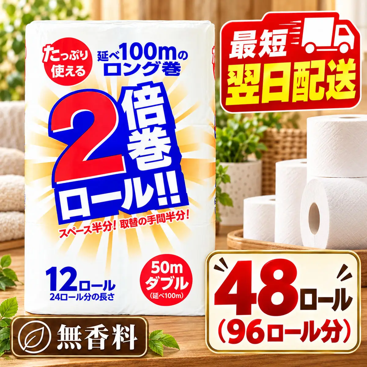 最短翌日発送 トイレットペーパー 倍巻き ダブル 48ロール トイレット