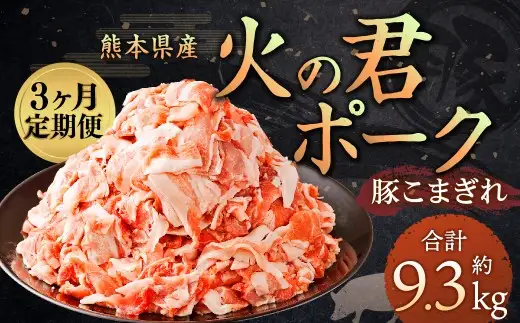 ＜ R8年熊本地震復興支援 ＞【3ヶ月 定期便】熊本県産 火の君ポーク 豚こま 3.1kg 計9.3kg 豚肉 小分け 小間切れ こまぎれ