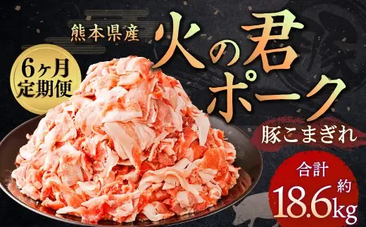 ＜ R8年熊本地震復興支援 ＞【6ヶ月 定期便】熊本県産 火の君ポーク 豚こま 3.1kg 計18.6kg 豚肉 小分け 小間切れ こまぎれ