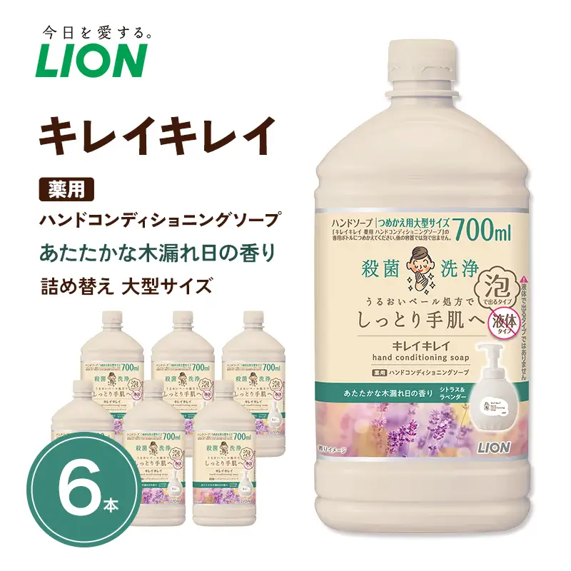 キレイキレイ 薬用ハンドコンディショニングソープ (替大型6本） あたたかな木漏れ日の香り
