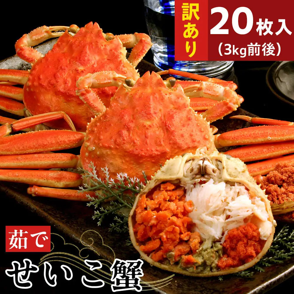 【11月中旬以降発送】訳あり 浜茹でせいこ蟹×20枚（3kg前後）【鳥取県 境港市】