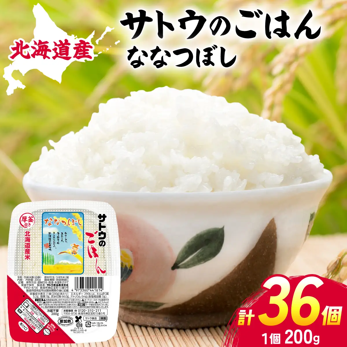 サトウのごはん 北海道産ななつぼし 200g×36個【a181-005】
