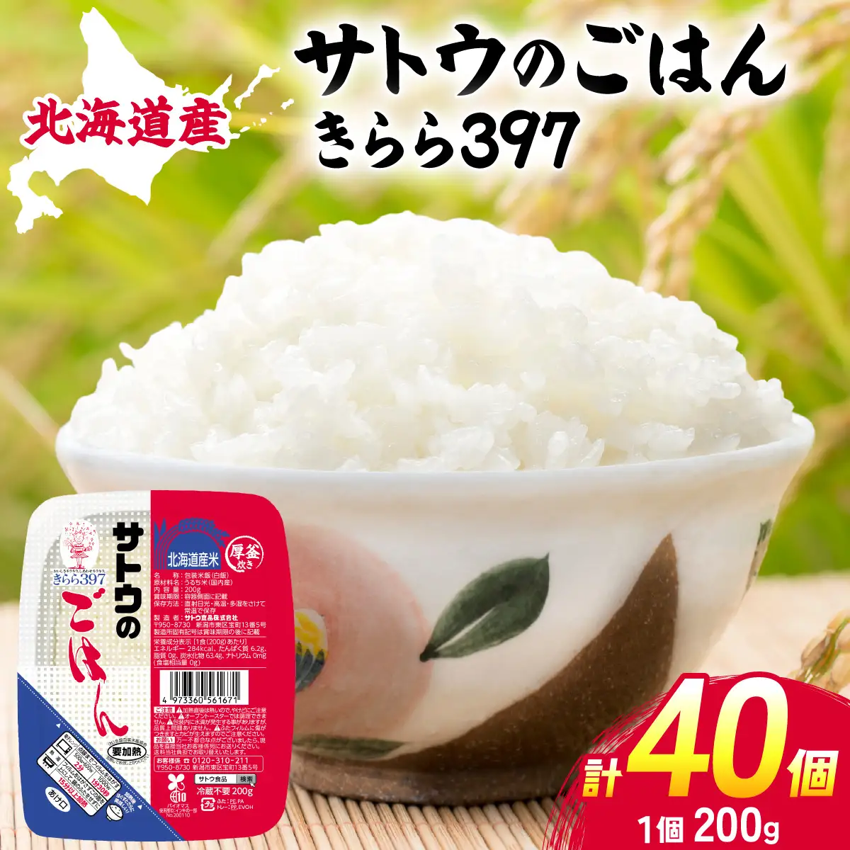 サトウのごはん 北海道産きらら397 200g×40個【a181-009】