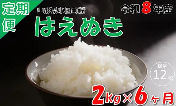 【6回定期便】山形県小国町産 はえぬき2kg　計12kg　小国米穀商業協同組合