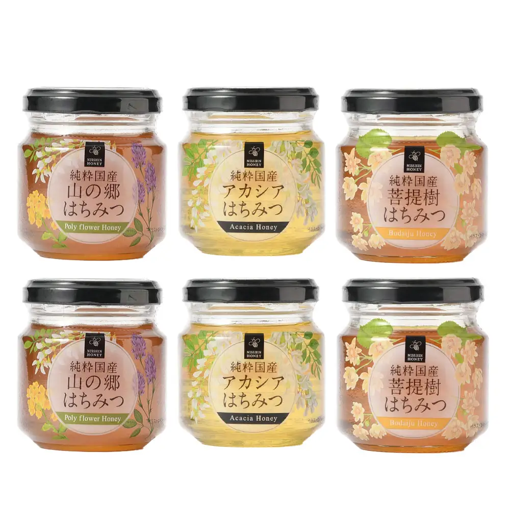 国産はちみつ 約120g × 3本入り 2セット 計約720g （ 山の郷 ・ アカシア ・ 菩提樹 各2本 ） はちみつ ハニー 日本産 ミネラル ビタミン 健康 栄養 加工品 洋菓子 和菓子 料理 常温 詰め合わせ 食べ比べ セット