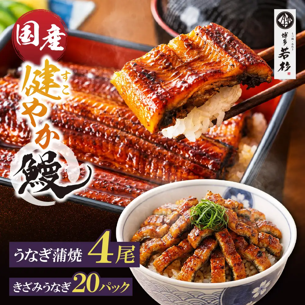 AA61-219 健やかうなぎ蒲焼×4尾(計620g以上) ＆ きざみうなぎ(85g)×20P うなぎ