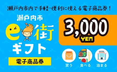 電子商品券　瀬戸内市e街ギフト（3,000円分） チケット 