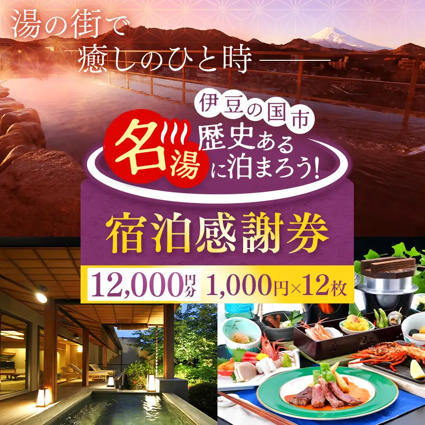 【12,000円分】伊豆の国市宿泊感謝券（1000円×12枚）