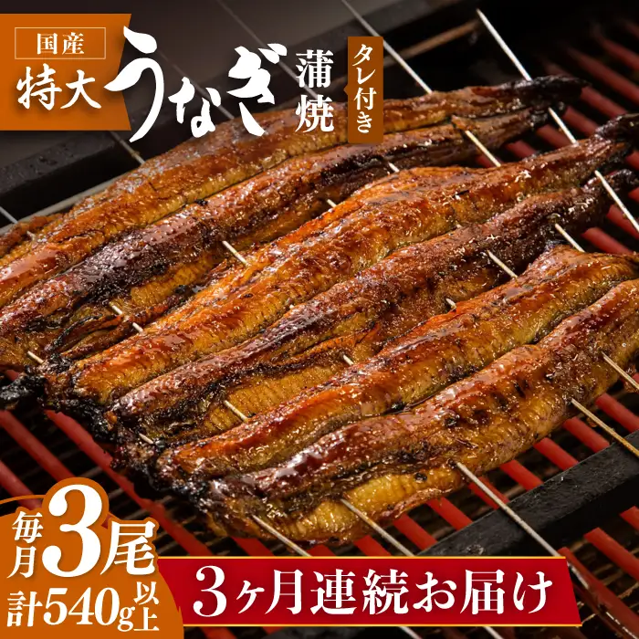 【3回定期便】板前こだわりの国産うなぎ蒲焼 3枚セット [FAD006]