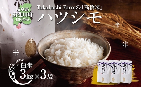 ハツシモ 高橋米 白米 幻の米 大粒 ハツシモ【計9kg(3kg×3袋)】