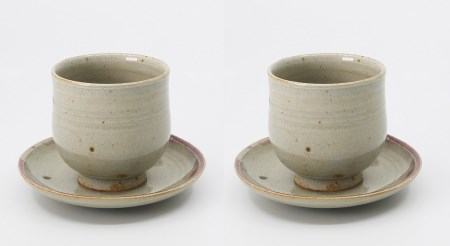 ED010_辰砂茶托付湯呑 2客