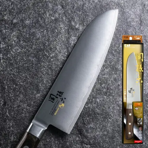 ＜湿式砥石を使用した本格刃付＞ ◇貝印 関孫六 木蓮 三徳 165mm （本通し・一体口金・ステンレス三層鋼）