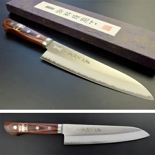 H25-36 V金10ゴールド剣型包丁180mm 濃州正恒作 マホガニ柄 口金付（CV-602M）