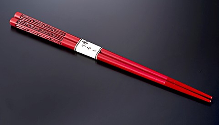 A4080 村上木彫堆朱  箸  （雷文）21cm