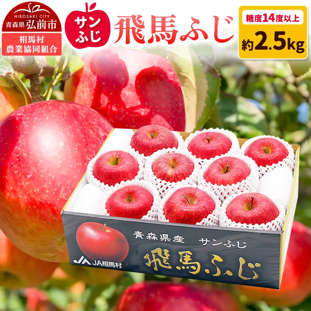 【26年12月～発送】りんご 糖度14度以上 「 飛馬ふじ 」（サンふじ）約 2.5kg