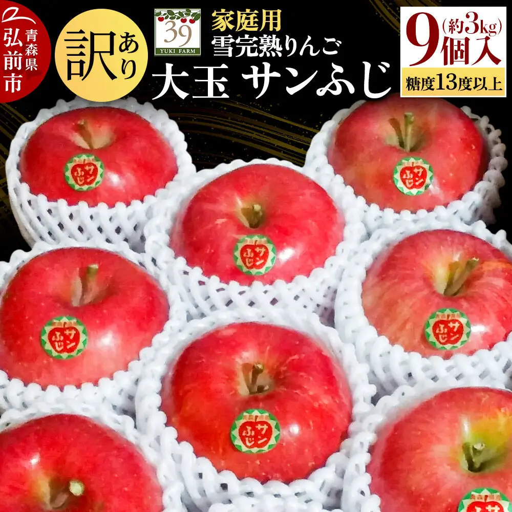 りんご サンふじ【訳あり】約3kg（9個）大玉 家庭用 先行受付
