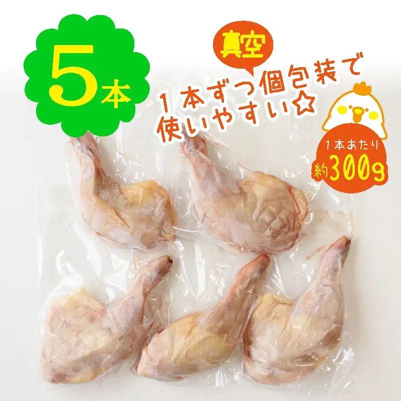 宮崎県産 若鶏 骨付き 鳥モモ 5本セット（1本あたり300g前後）【A214】