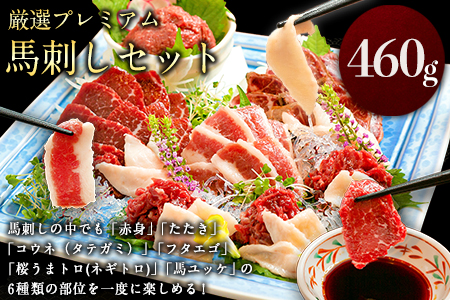 厳選プレミアム 馬刺し セット 460g 熊本 千興ファーム 馬肉 《60日以内に出荷予定(土日祝除く)》 冷凍 配送 新鮮 さばきたて 真空パック SQF ミシュラン 生食用 肉 菅乃屋 熊本県御船町 数量限定  贈答用 ギフト 