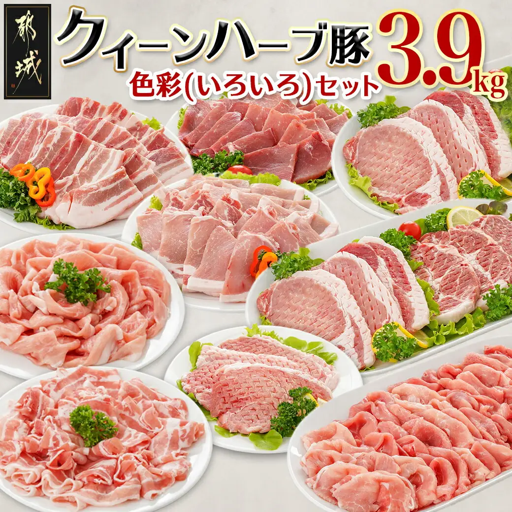 「クイーンハーブ豚」色彩(いろいろ)3.9kgセット〔AE-29-009〕_(都城市) 豚肉を堪能 小分け 一人暮らし カット×部位が8種類楽しめる 食べ比べ しゃぶしゃぶ/焼肉/とんかつ用 ロース肉/ウデ肉/バラ肉 合計13P