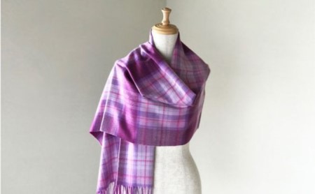 Made in Japan カシミヤ100％チェックストール（パープルピンク） RF254-NT【ファッション小物・チェックストール・ストール】