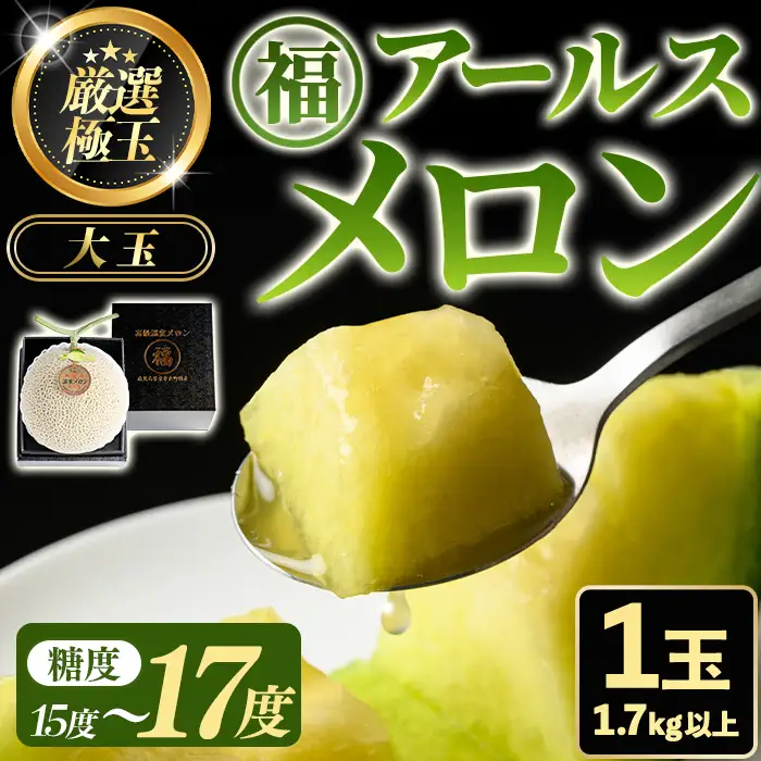 《先行予約受付中！》 高級 アールスメロン 大玉 1玉 (1.7kg以上) フルーツ 果物 果実 数量限定 期間限定 贈答 贈り物 【マル福園芸組合】【0151110a】