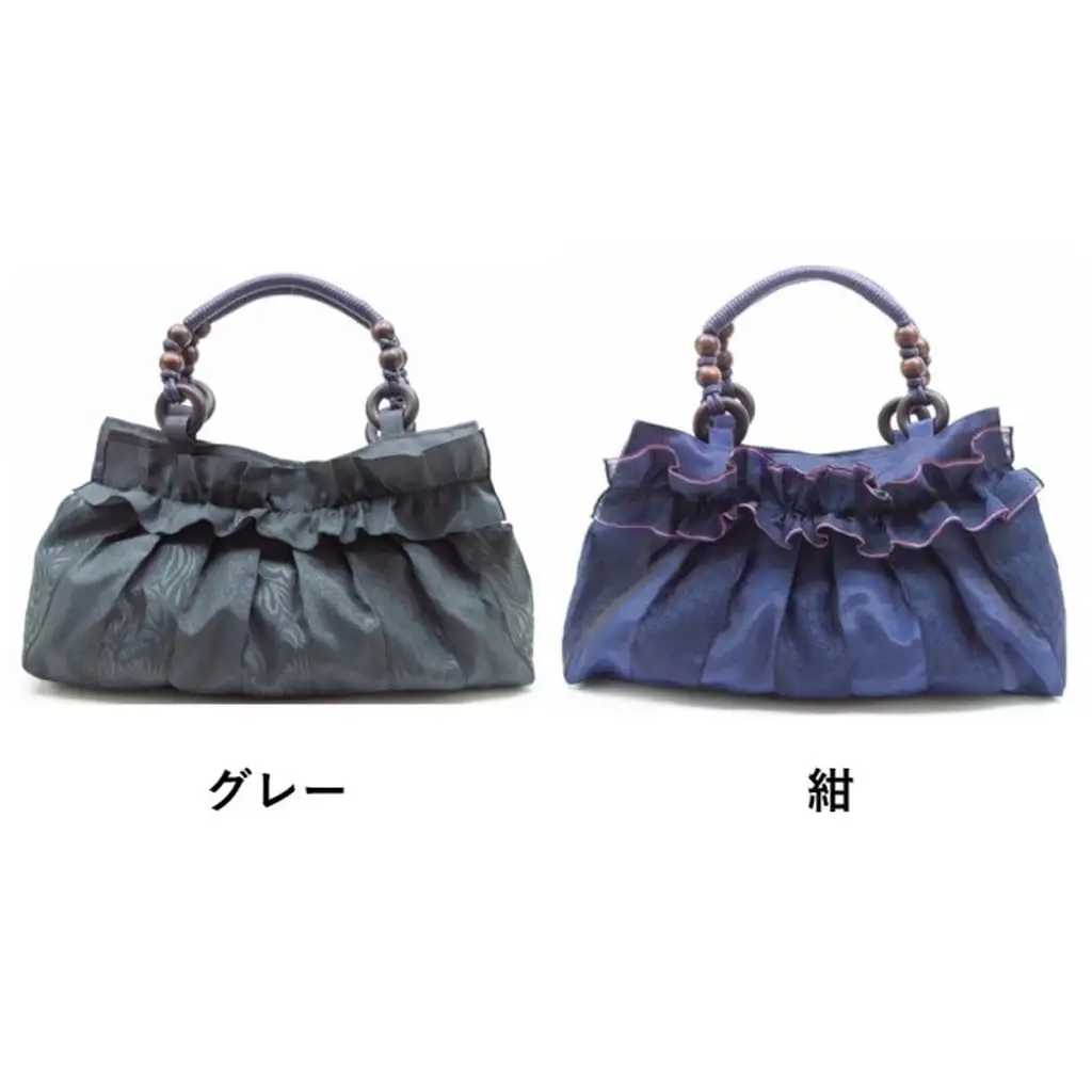 畳縁 フリル付き バッグ ファッション かばん トートバッグ 手提げ グレー
