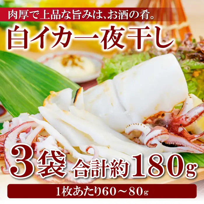 「釣りものケンサキイカに厳選」白いか一夜干（3枚入）【いか一夜干し 白いか 干物 60～80g 3枚 一夜干し 一夜干 イカ いか ケンサキイカ 贅沢 おつまみ お酒の肴 贈答 ギフト 冷凍 父の日 母の日】