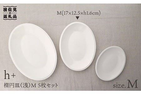 【波佐見焼】h+ 楕円皿 (浅) プレート M 5枚セット 食器 皿 【堀江陶器】 [JD19]