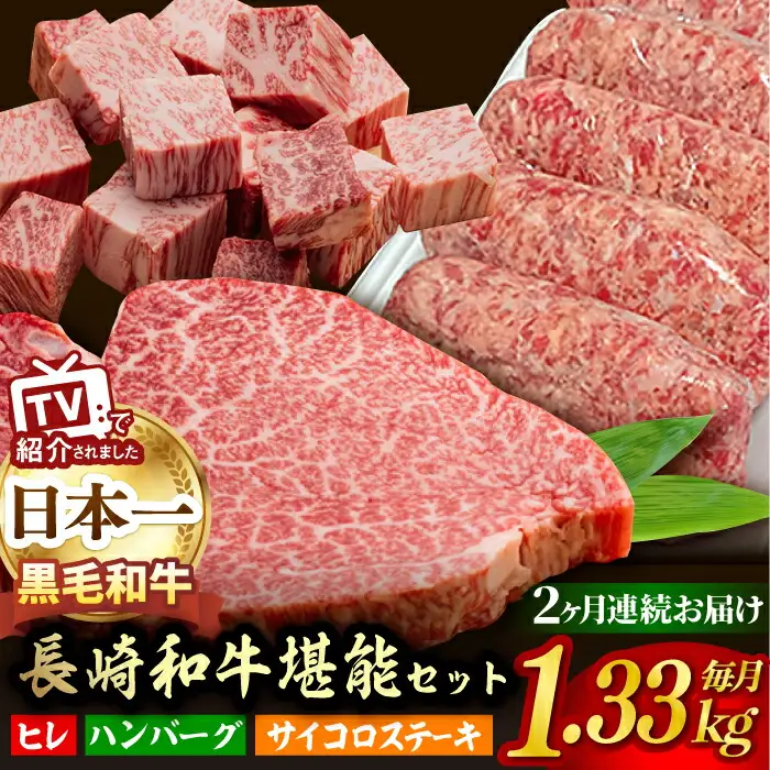 【全2回】A5ランク ヒレステーキ サイコロステーキ ハンバーグ 総量2.66kg 2660g セット [NA59]  肉 牛肉 ヒレ ステーキ 焼肉