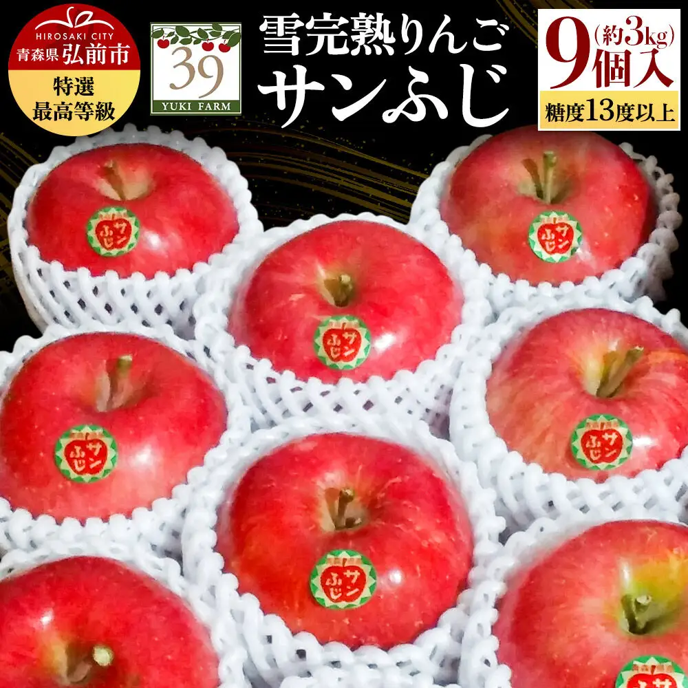 りんご サンふじ【特選】約3kg（9個）最高等級 先行受付