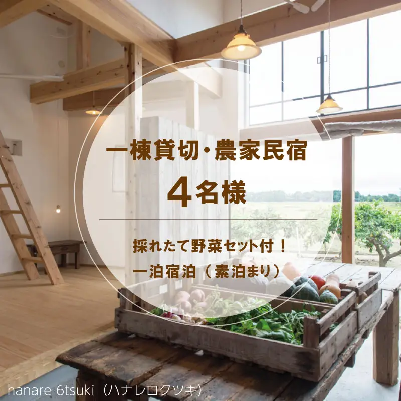 一棟貸切 農家民宿 ( 4名様 ） 採れたて 野菜セット付！ hanare 6tsuki (ハナレロクツキ） 一泊宿泊 (素泊まり）