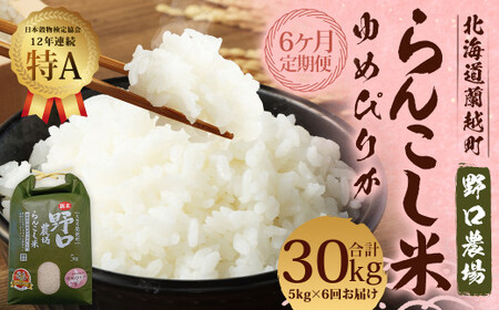 【6ヶ月定期便】らんこし米 (ゆめぴりか) 5kg (野口農場)【2024年10月下旬発送開始】