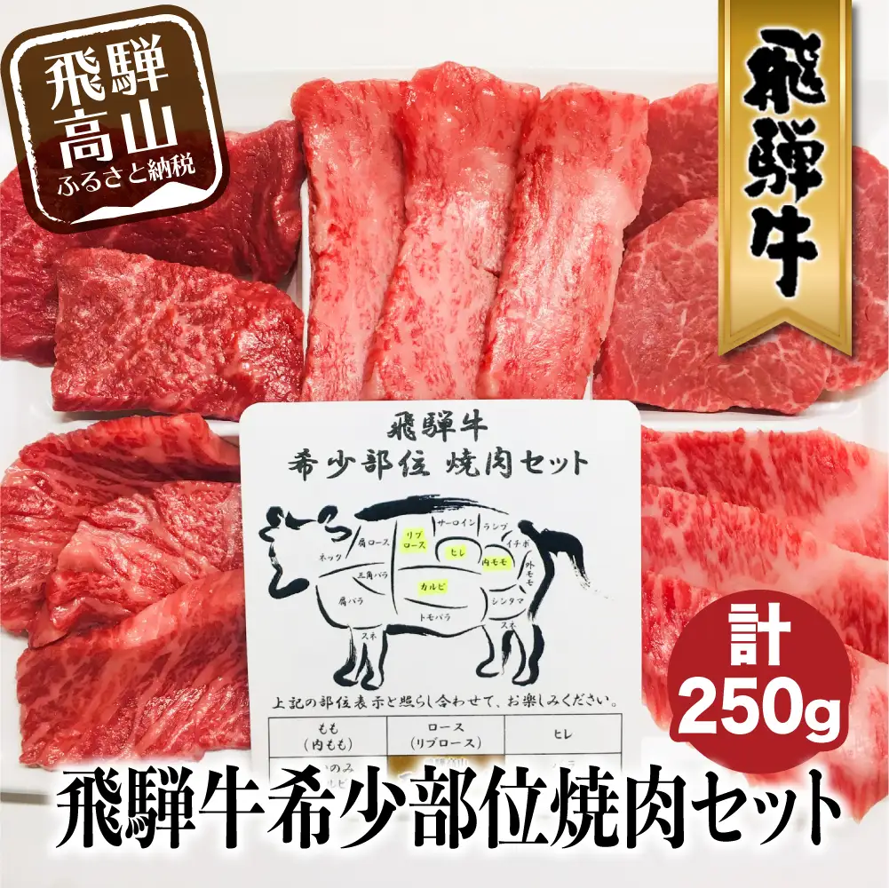 A5等級 飛騨牛 希少部位 焼肉セット 250g 5種食べ比べ ( ヒレ / ロース / もも など ) | 焼肉  BP015