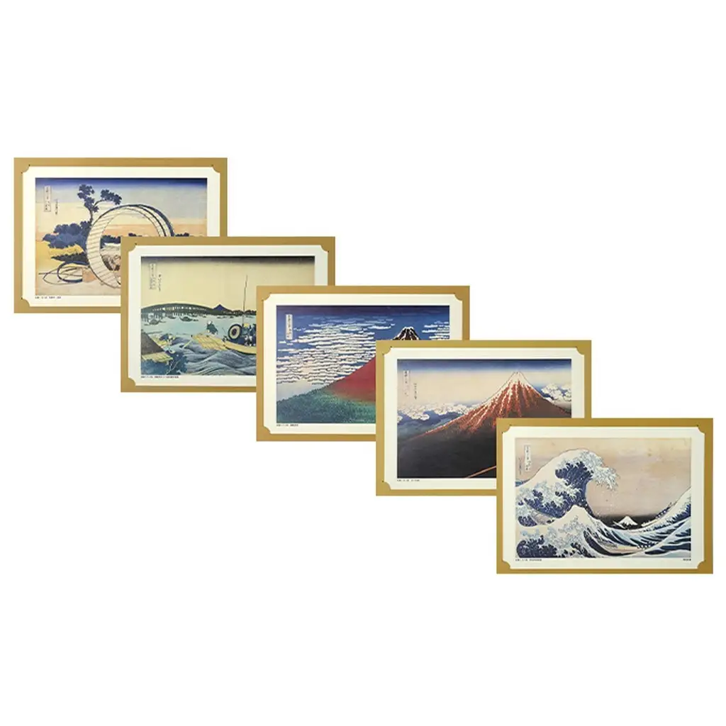 絵画セット 葛飾北斎 富嶽三十六景 印刷画 額縁付 絵画セット【5点 額縁1枚付】