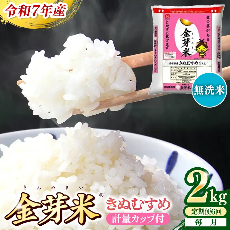 【定期便】BG無洗米・金芽米きぬむすめ 2kg×6ヵ月 （毎月）計量カップ付き【令和7年産 6ヶ月 時短 健康 米 BG 無洗米 計12kg 精米 半年間 島根県産 節水 時短 アウトドア キャンプ 東洋ライス おすすめ 島根県 安来市】【42-SS-24】