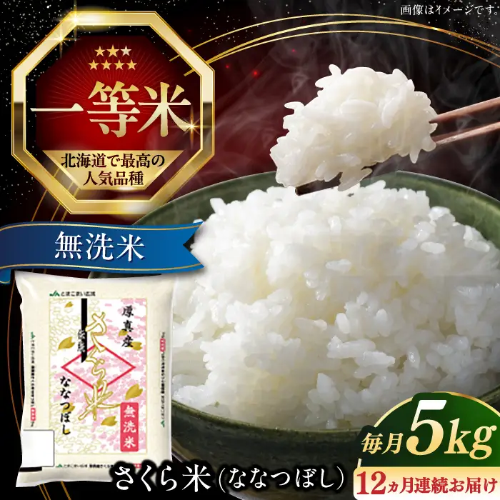 令和7年産 令和8年産 【全12回定期便】【無洗米】さくら米（ななつぼし）5kg 1年 12ヵ月 お米 無洗米 白米 ななつぼし 北海道 [AXAB010]