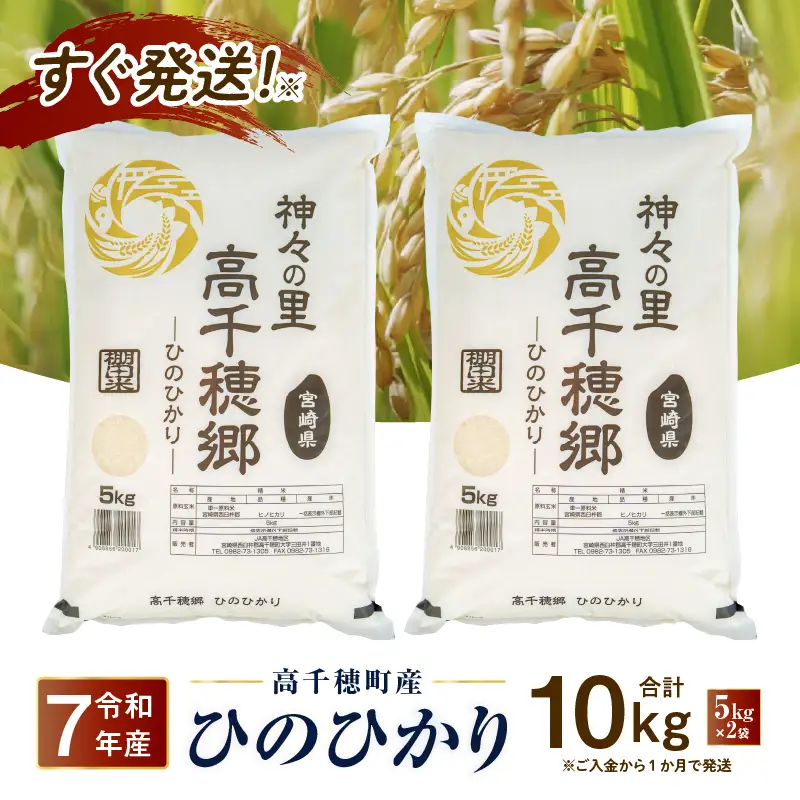 【令和7年産】JA高千穂地区 ひのひかり10kg 高千穂産 ひのひかり 10kg 5kg 2袋 米 お米 白米 ごはん 白飯 精米 ひのひかり 国産 宮崎県産 単一原料米 農作物 農産物 おすそ分け 普段使い 日常 炭水化物 主食 贈答 贈り物 ギフト プレゼント おすすめ 宮崎県 高千穂町 _Tk004-047