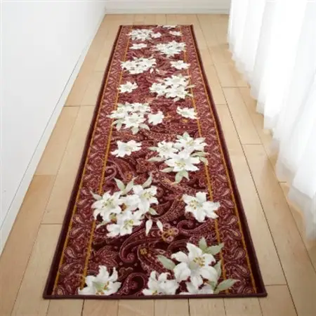 日本製 廊下カーペット 65cm×120cm 【ユリ柄】 滑り止め加工 (エンジ)【1270224】 15,000円