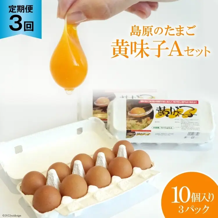 AE289【定期便】島原のたまご 黄味子Ａセット 計3回お届け