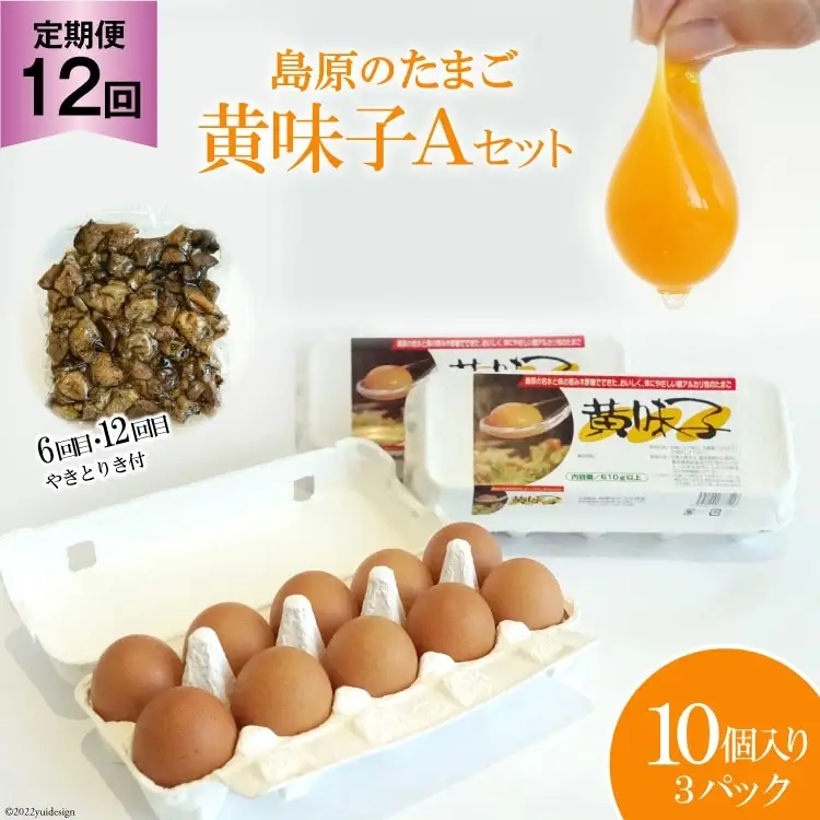 CE291【定期便】島原のたまご 黄味子Ａセット 計12回お届け