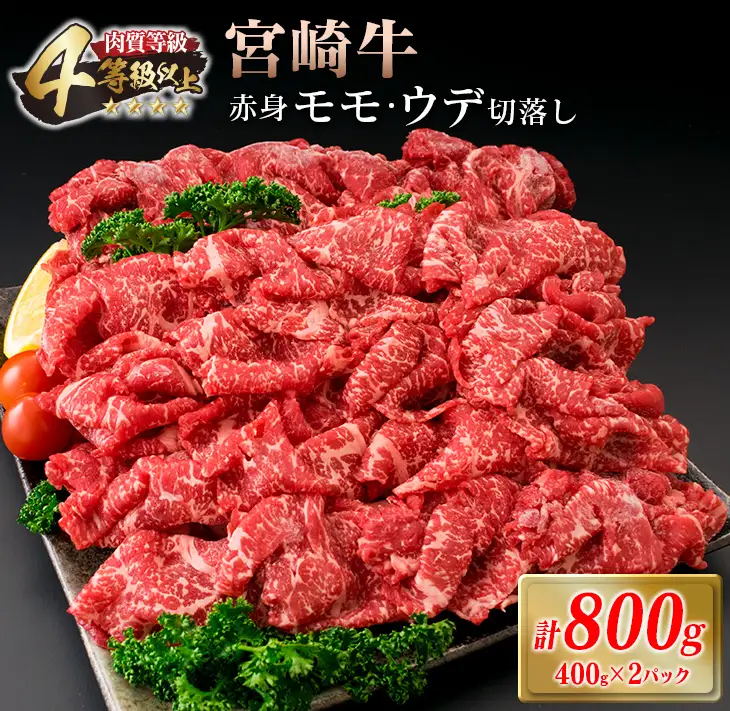 宮崎牛 赤身 モモ ウデ 切落し セット 計800g 牛肉 ビーフ 黒毛和牛 国産 ブランド牛 食品 もも うで 切り落とし 高級 贅沢 ご褒美 お祝い 記念日 人気 おすすめ カレー シチュー ハヤシライス 牛丼 おかず 冷凍 お取り寄せ グルメ 宮崎県 日南市 送料無料_DA46-25