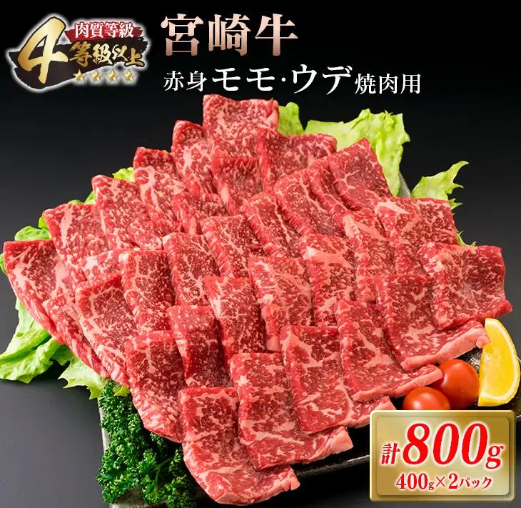 宮崎牛 赤身 モモ ウデ 焼肉 セット 計800g 牛肉 ビーフ 黒毛和牛 国産 ブランド牛 赤身肉 おすすめ おもてなし BBQ バーベキュー グランピング 鉄板焼き ご褒美 お祝い 記念日 詰め合わせ お取り寄せ グルメ 4等級以上 A4ランク以上 宮崎県 日南市 送料無料_DC28-25