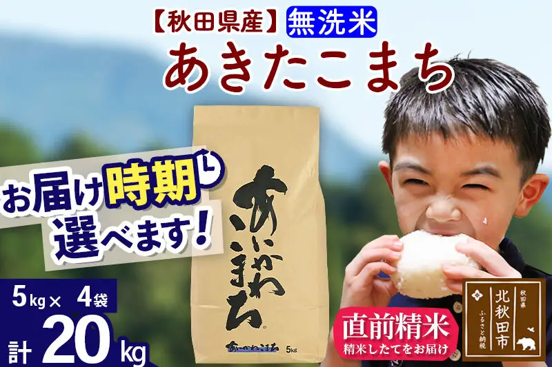 ※令和7年産※秋田県産 あきたこまち 20kg【無洗米】(5kg小分け袋)【1回のみお届け】2025年産 お届け時期選べる お米 藤岡農産