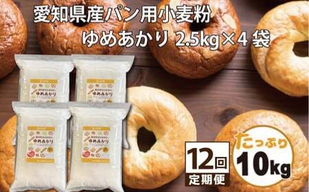 愛知県産 パン用 小麦粉 ゆめあかり 2.5kg × 4袋 計 10kg 12回 国産 強力粉 ブランド 小麦 強力系小麦粉 ふわふわ もっちり 甘味 チャック付き パン ホームベーカリー ベーグル 食パン お取り寄せ 愛知県 碧南市 送料無料 H008-266