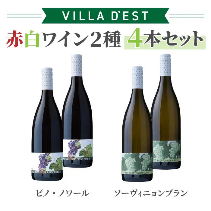 日本ワインコンクール受賞 赤白ワイン 2種4本 Ｂセット（ピノ・ノワール ＆ ソーヴィニヨン ブラン）｜ヴィラデスト ワイナリー 東御ワイン 長野ワイン 日本ワイン ワイン 白ワイン 辛口 赤ワイン ミディアムボディ GI長野